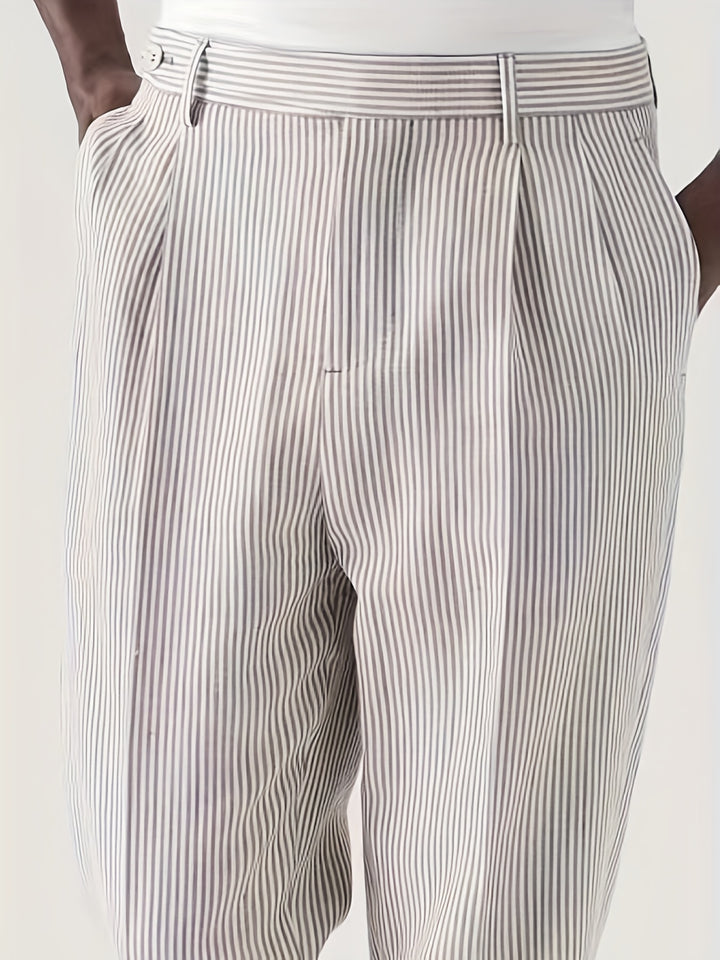 Men's Chic Striped Dress Pants, Elegant Retro Stretch Dress Pants For Business Banquet