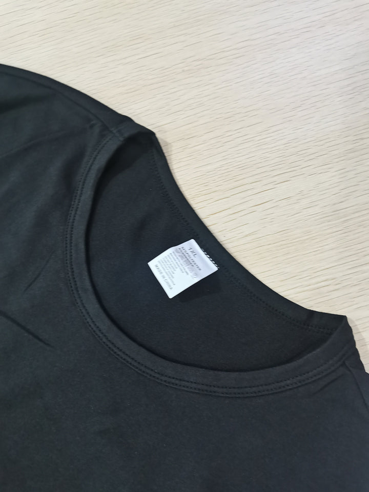 Plus Size Casual T-shirt, Women's Plus Rhinestone Colorful Letter Short Sleeve Round Neck Medium Stretch T-shirt