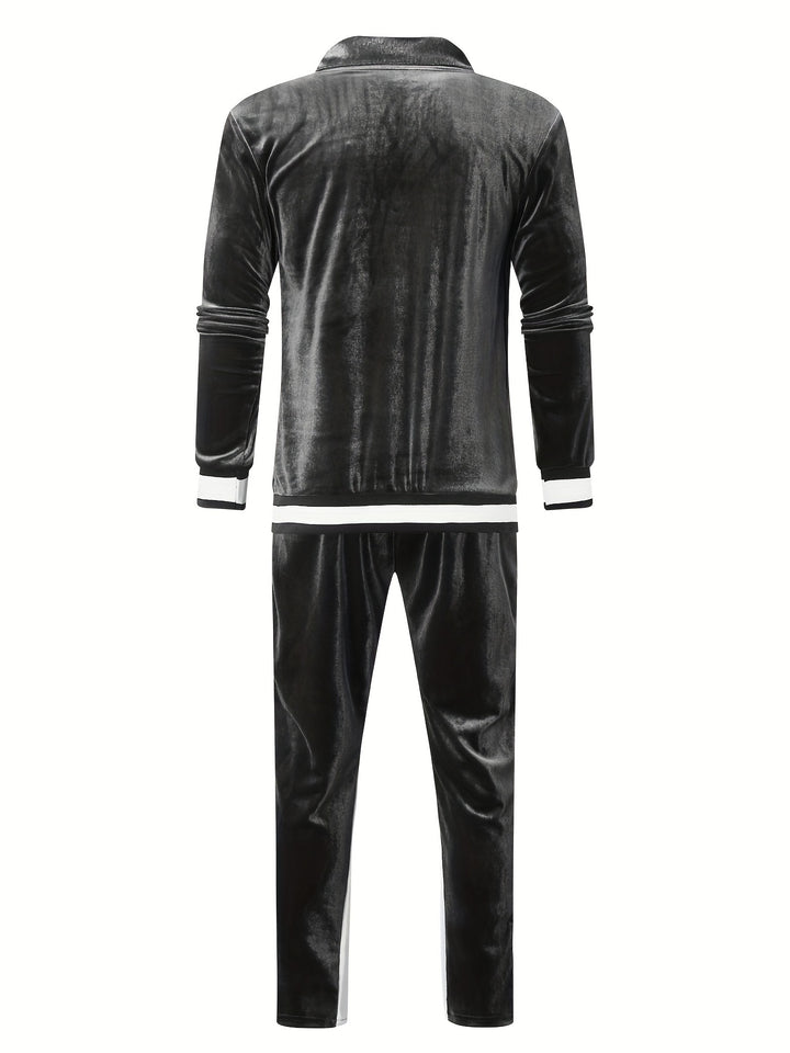 Men's Classic Velvet Athletic Tracksuit Set for Gym and Running