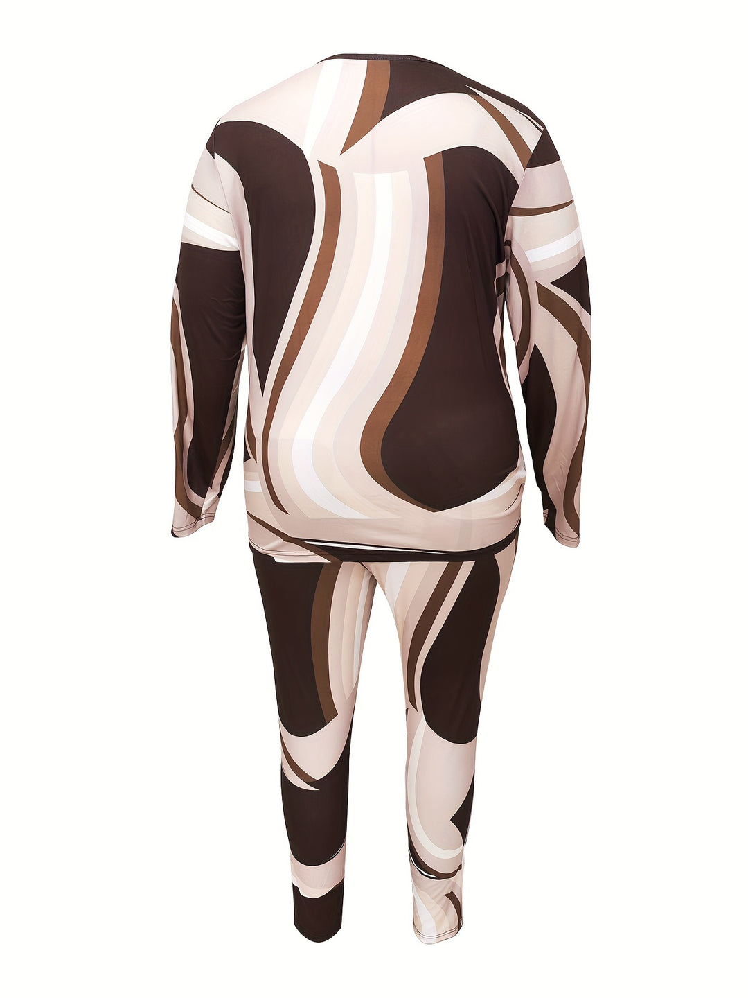 Plus Size Casual Outfits Set, Women's Plus Graphic Print Long Sleeve Round Neck Tee & Leggings Outfits 2 Piece Set