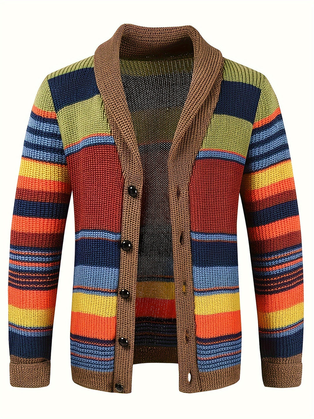 Elegant High Stretch Ethnic Retro Cardigan, Men's Casual Vintage Style V Neck Button Up Cardigan Sweater Coat For Fall Winter