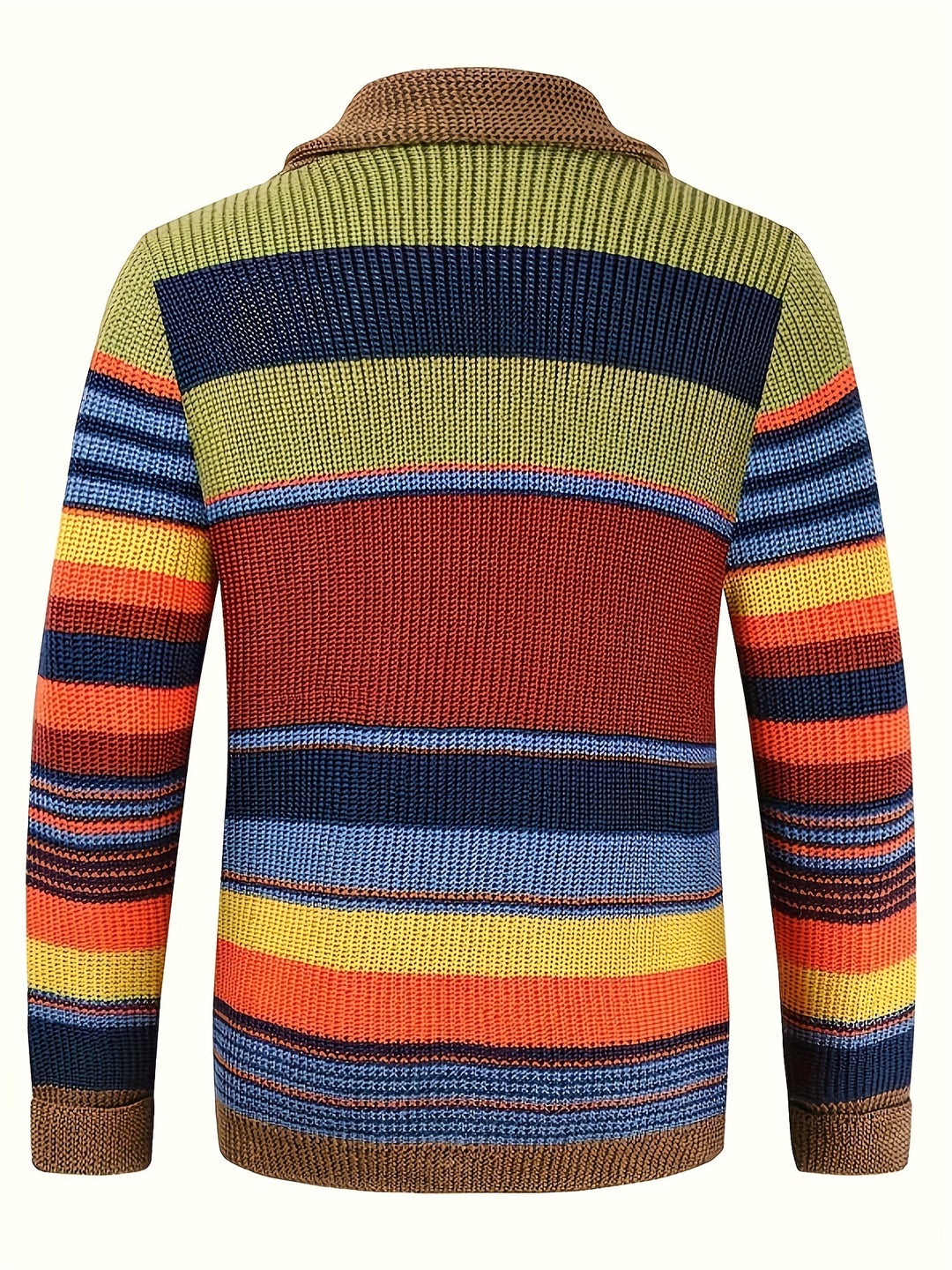 Elegant High Stretch Ethnic Retro Cardigan, Men's Casual Vintage Style V Neck Button Up Cardigan Sweater Coat For Fall Winter