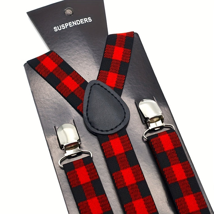 Men's Retro Plaid Suspenders And Bow Tie Set, Adjustable Plaid Suspender, Clothing Accessories, Christmas Party Gifts