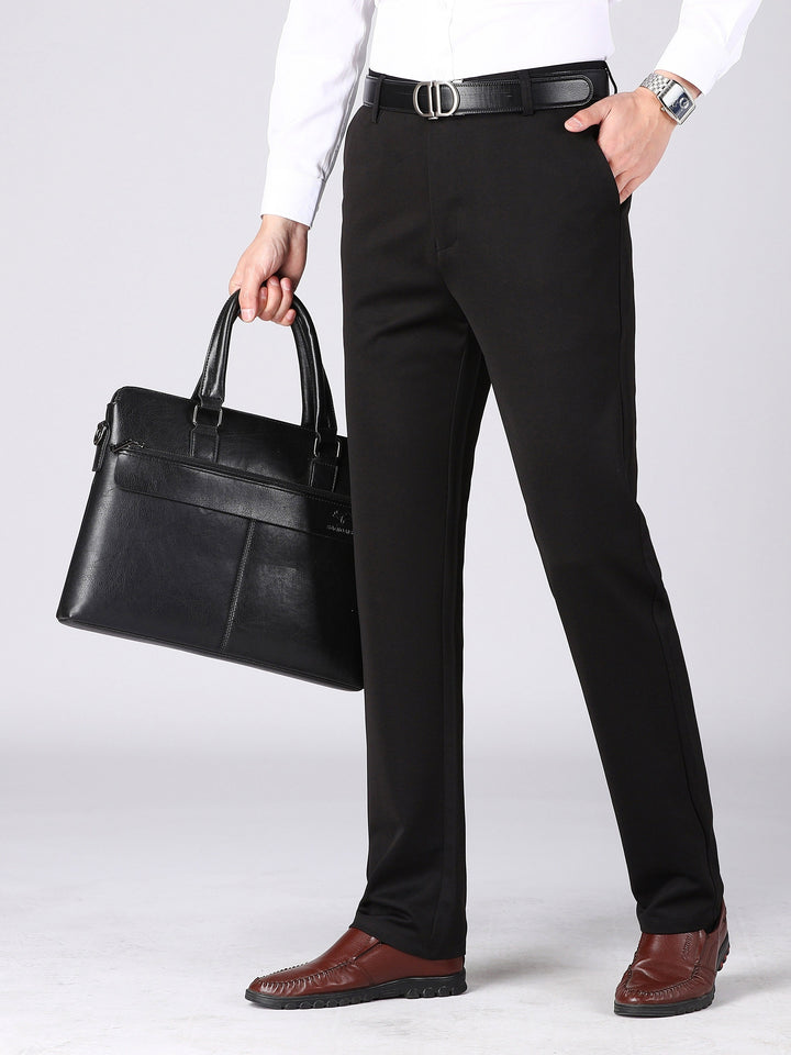Classic Design Dress Pants, Men's Formal Solid Color Mid Stretch Dress Pants For Spring Summer Business