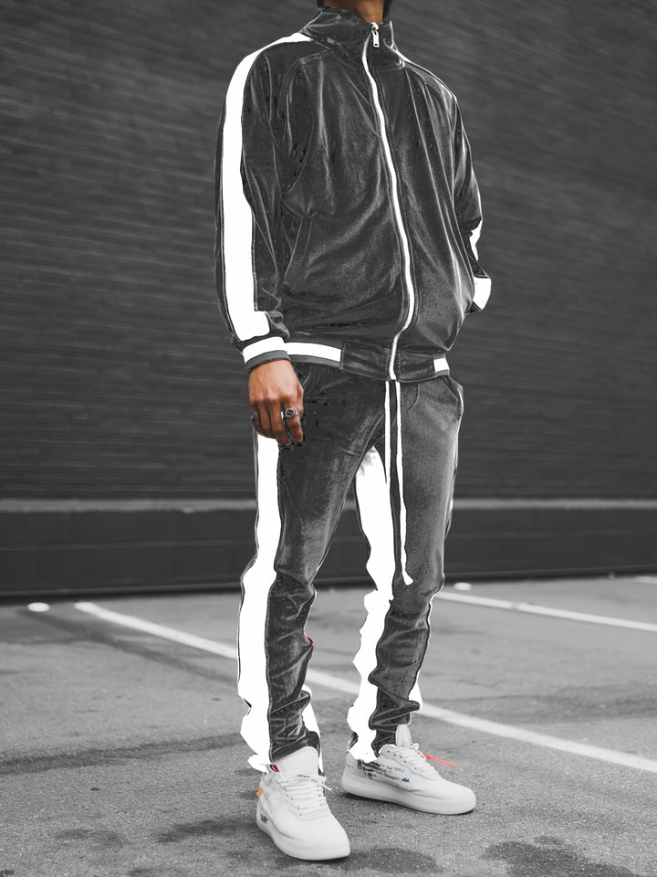 Men's Classic Velvet Athletic Tracksuit Set for Gym and Running