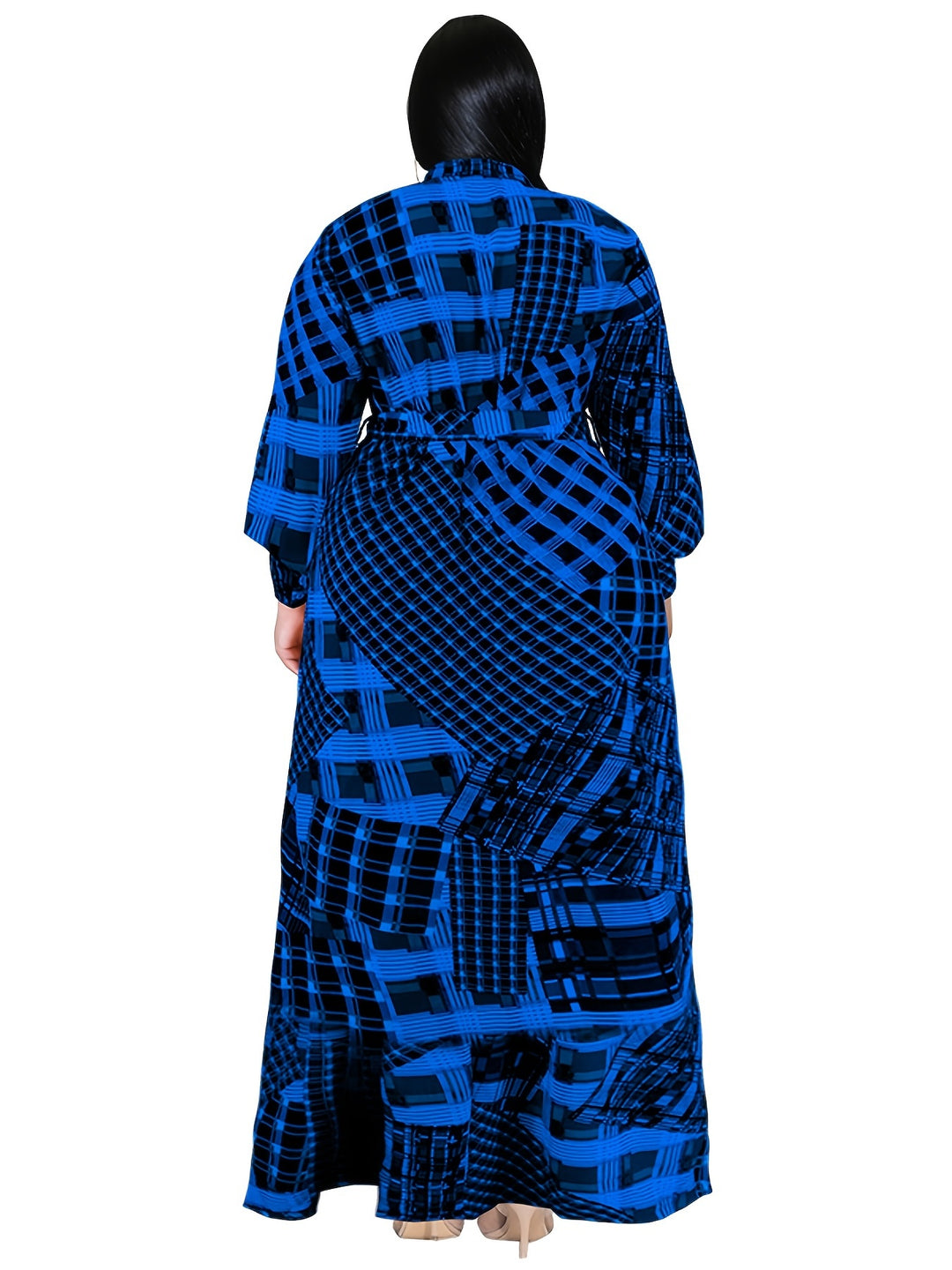 Elegant Plus Size Maxi Dress with Graphic Print and Lantern Sleeves, Perfect for All Seasons