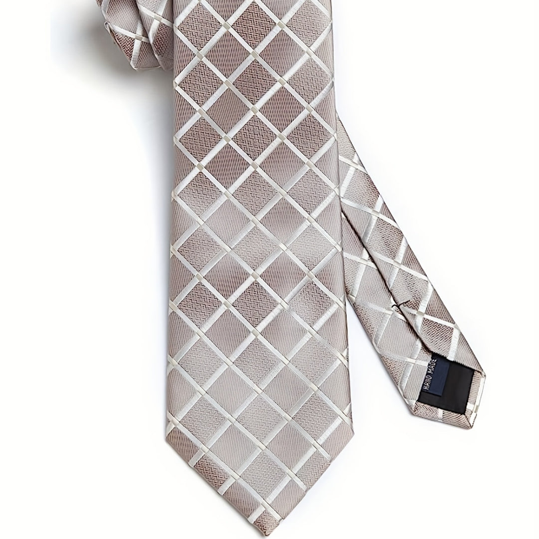 Men's Plaid Tie And Square Towel Set, Suitable For Daily Date Party Holiday Use