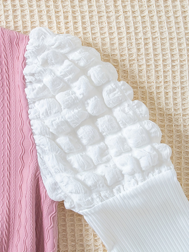 Sweet & Elegant Splicing Puff Long Sleeve Dress For Spring Fall Christmas Gift