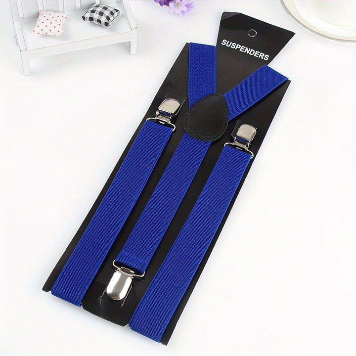 Solid Color Men's And Women's Three-clip Elastic Suspenders