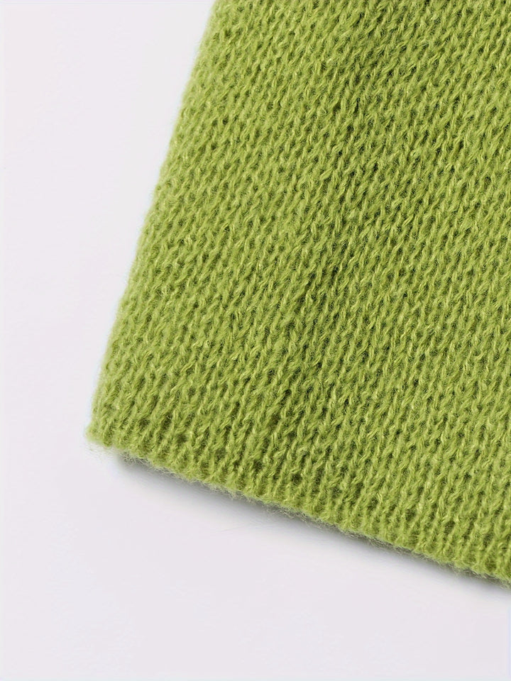 Solid Double Breasted Knit Cardigan, Elegant Long Sleeve Asymmetrical Sweater, Women's Clothing