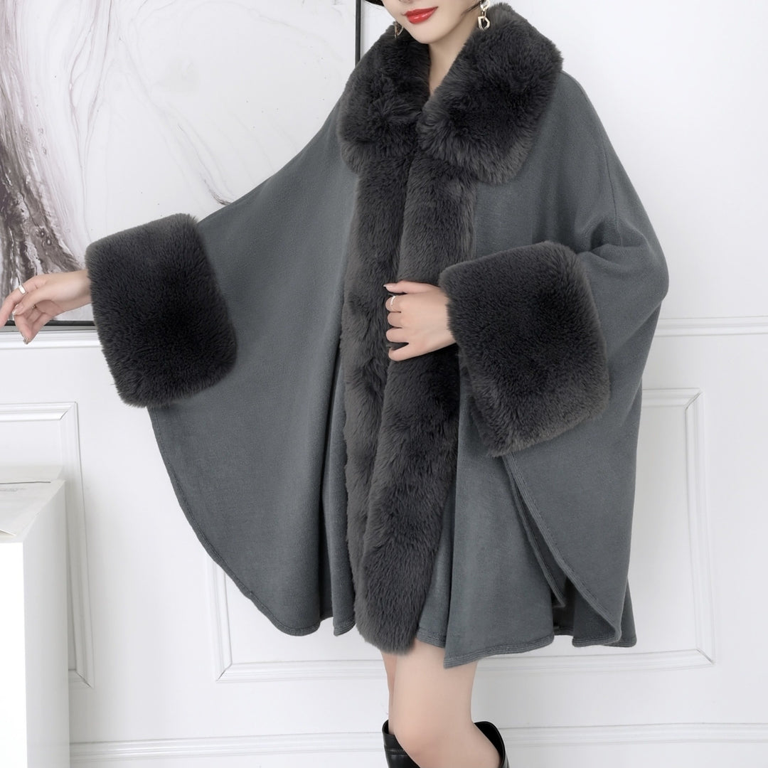 Soft Faux Rabbit Fur Collar Shawl Solid Color Elegant Large Lapel Warm Coat Shawl Winter Thickened Windproof Cloak Cape