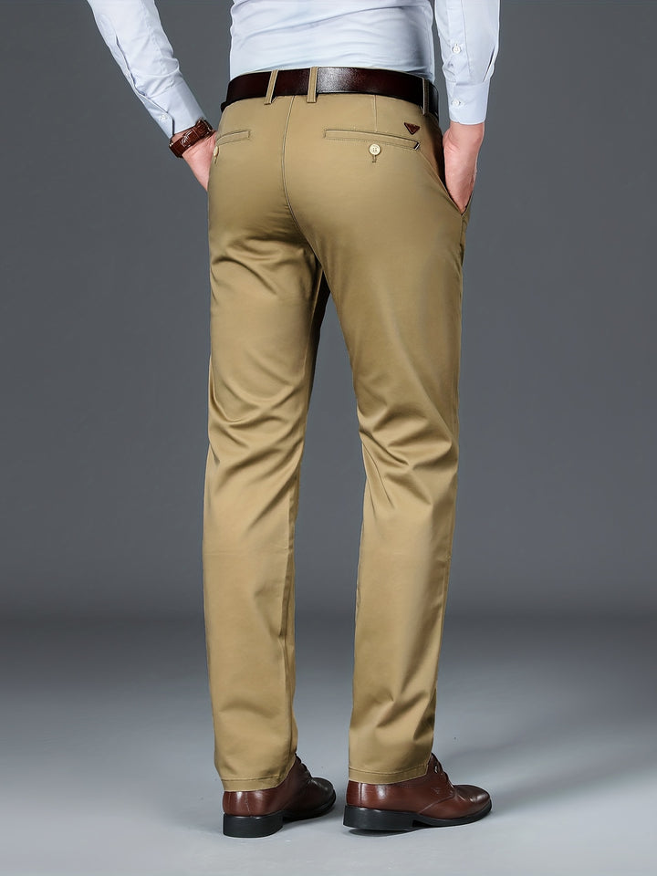 Warm Fleece Dress Pants, Men's Formal Solid Color Stretch Dress Pants For Fall Winter Business