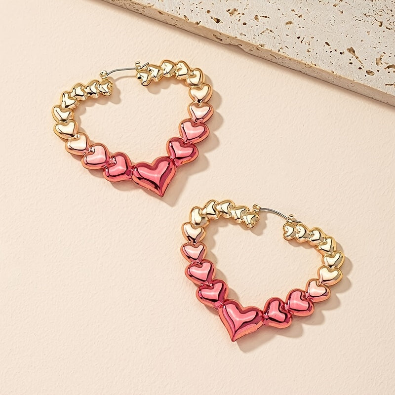 Romantic Alloy Hollow Out Heart-Shaped Hoop Earrings Valentine's Day Earrings Delicate Design For Women Girls Gifts 1Pair