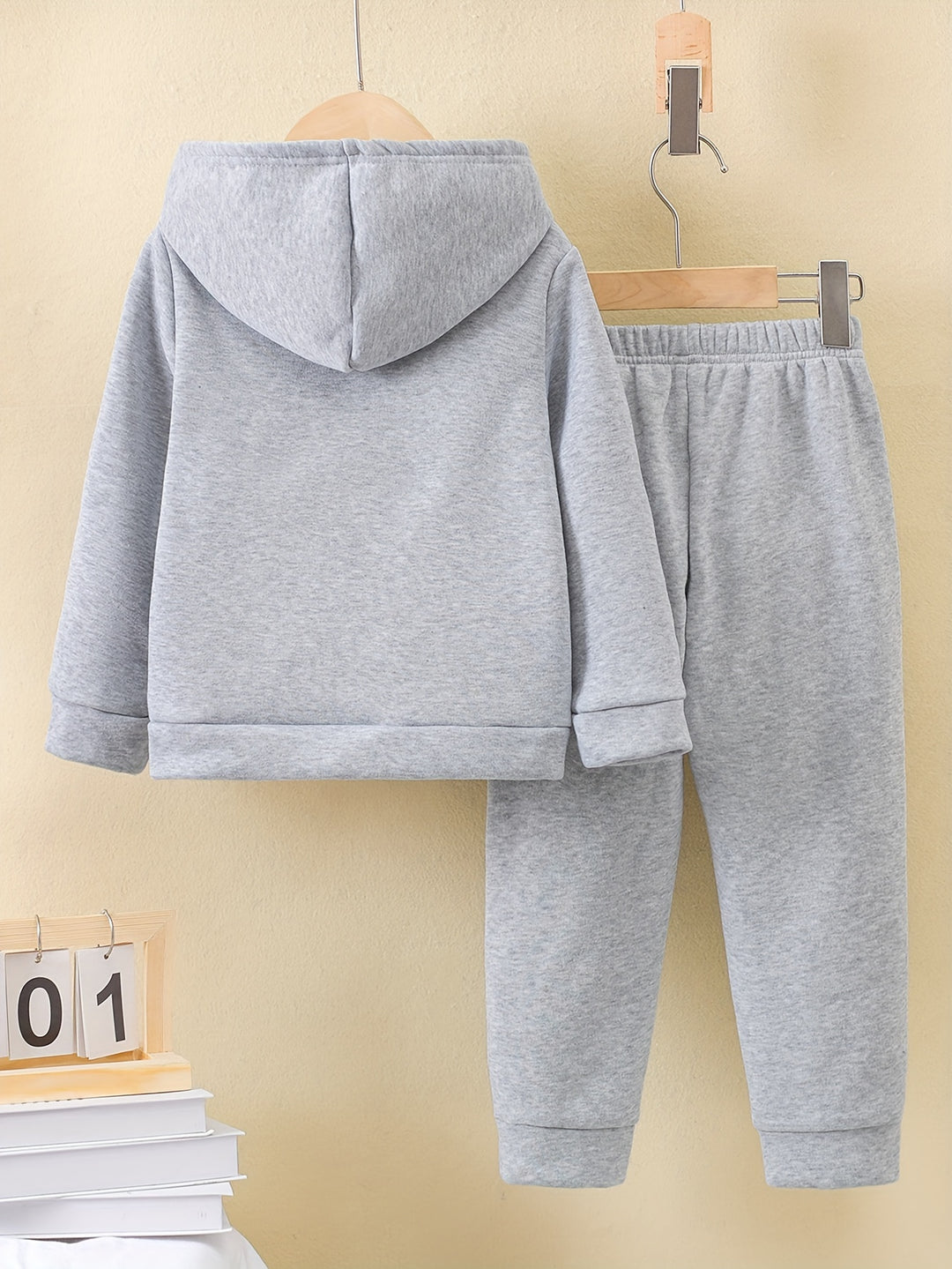 2pcs Boy's "I Am A Child Of God" Print Hooded Outfit, Fleece Lining Hoodie & Jogger Pants Set, Kid's Clothes For Fall Winter, As Gift