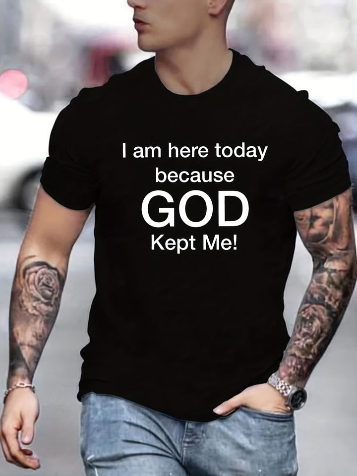 Tees For Men, 'God Kept Me' Print T Shirt, Casual Short Sleeve Tshirt For Summer Spring Fall, Tops As Gifts