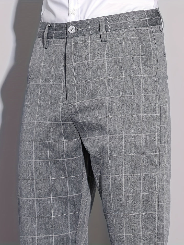 Men's Retro Plaid Slacks, Semi-formal Dress Pants For Business Banquet