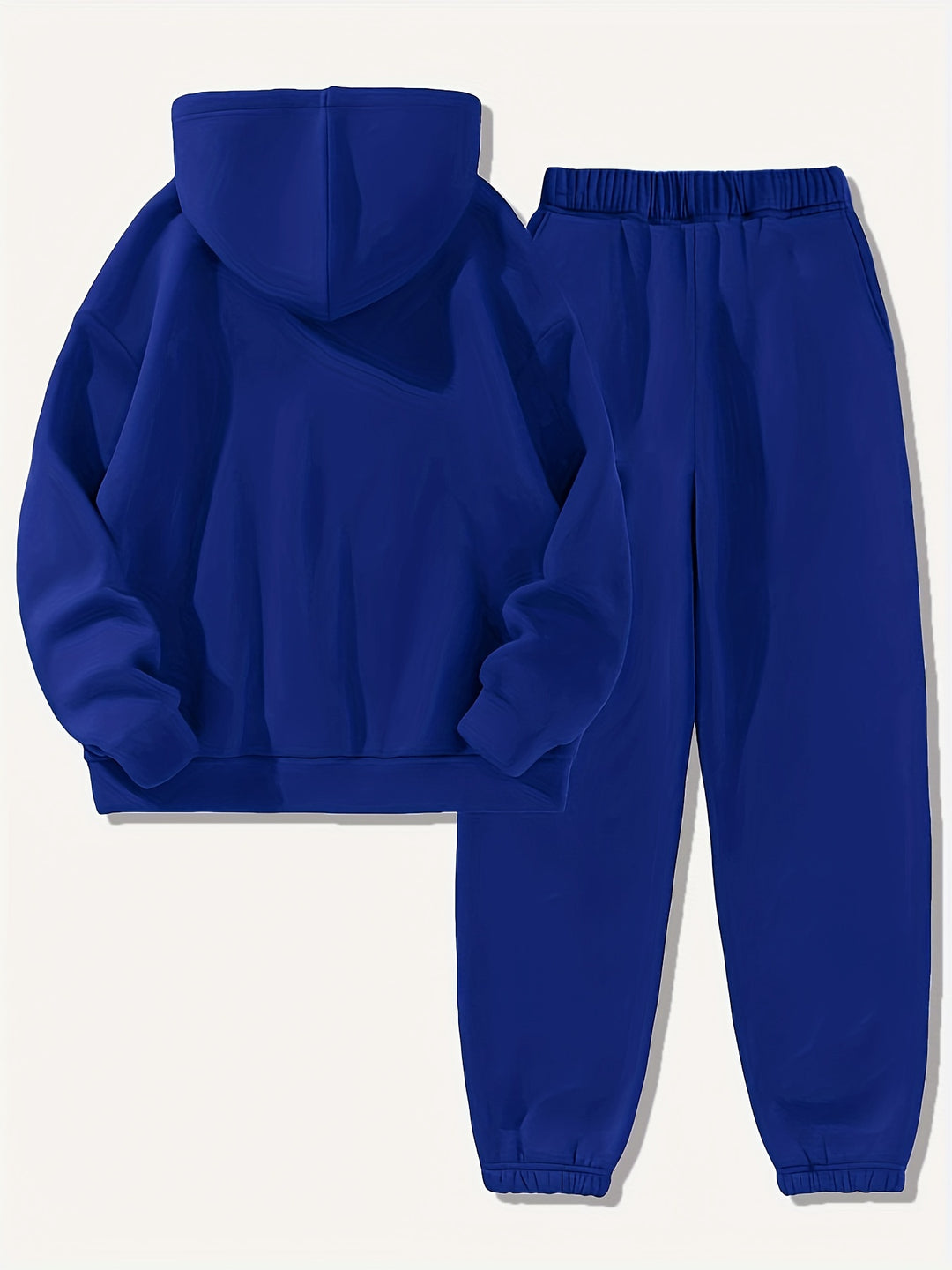 Solid Casual Two-piece Set, Drawstring Long Sleeve Hoodies & Workout Jogger Pants Outfits, Women's Clothing