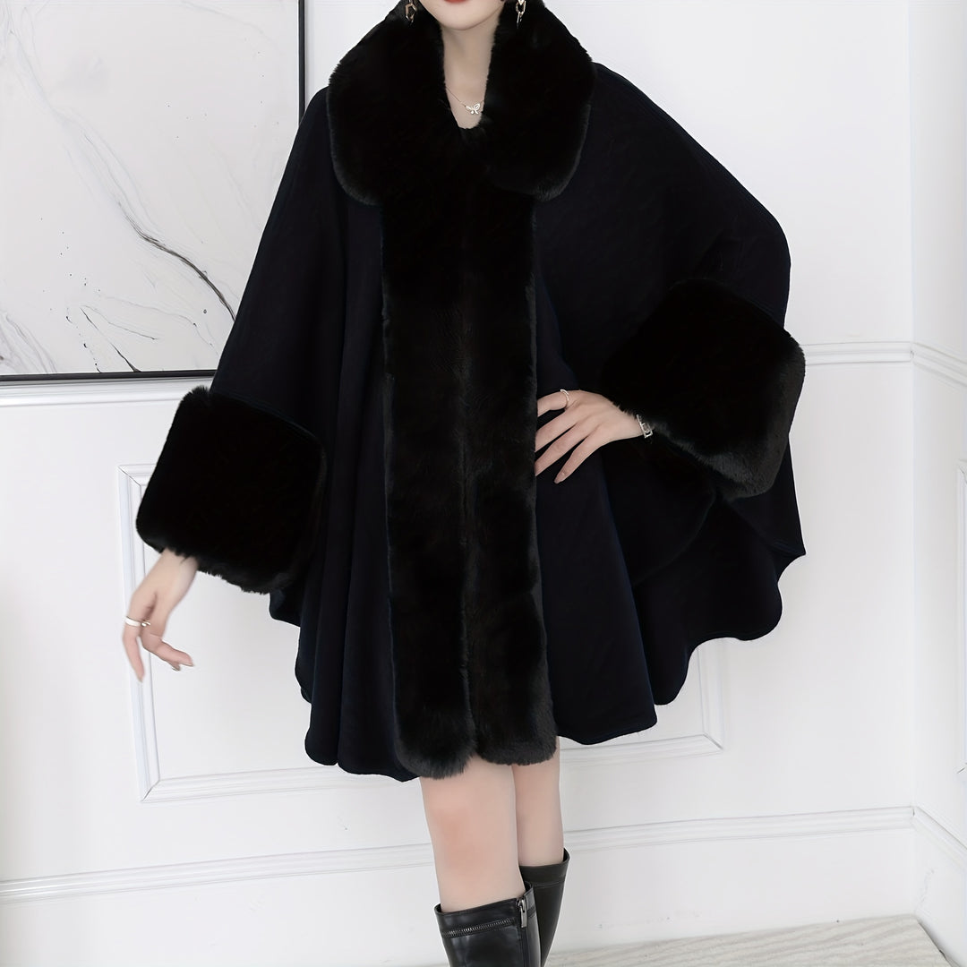 Soft Faux Rabbit Fur Collar Shawl Solid Color Elegant Large Lapel Warm Coat Shawl Winter Thickened Windproof Cloak Cape