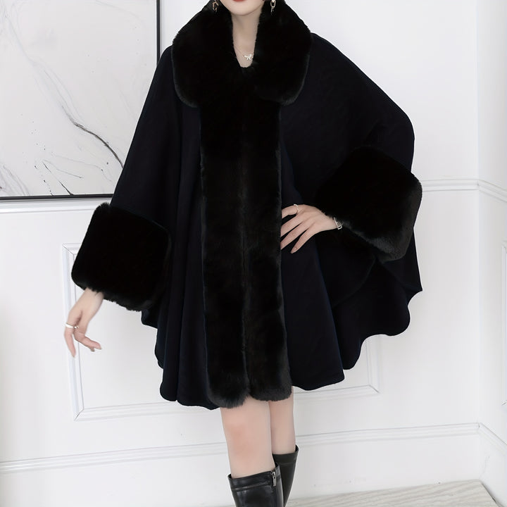Soft Faux Rabbit Fur Collar Shawl Solid Color Elegant Large Lapel Warm Coat Shawl Winter Thickened Windproof Cloak Cape