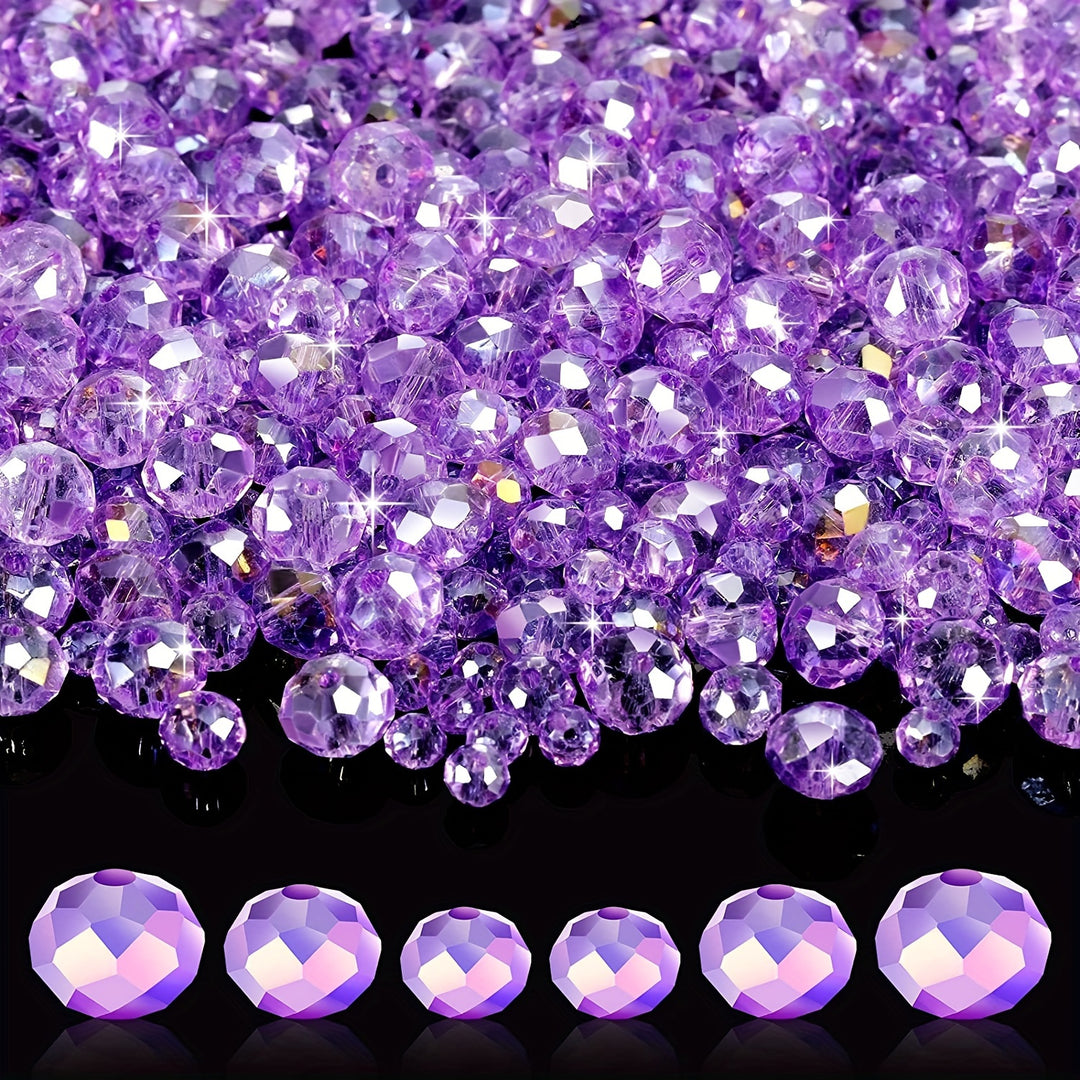 600pcs/pack Crystal Faceted Rondelle Beads Gemstone Glass Beads Loose Beads For DIY Jewelry Making 8 Mm, 6 Mm, 4 Mm