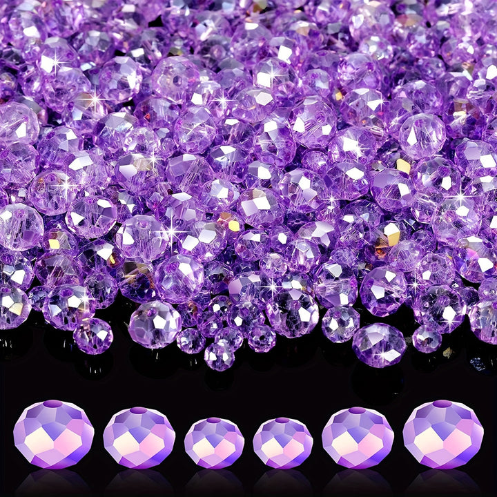 600pcs/pack Crystal Faceted Rondelle Beads Gemstone Glass Beads Loose Beads For DIY Jewelry Making 8 Mm, 6 Mm, 4 Mm