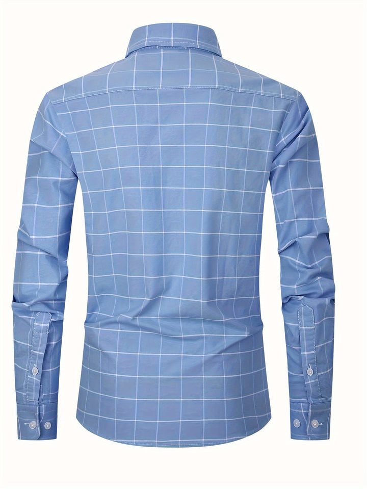 Men's Stylish Stripe Pattern Shirt, Casual Breathable Lapel Button Up Long Sleeve Shirt Top For City Walk Street Hanging Outdoor Activities