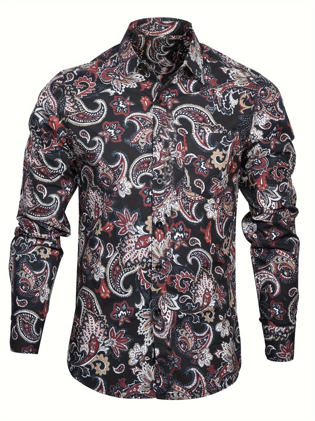 Stylish Paisley Pattern Men's Long Sleeve Button Up Shirt For Spring Fall, Men's Banquet Dress, Gift For Men