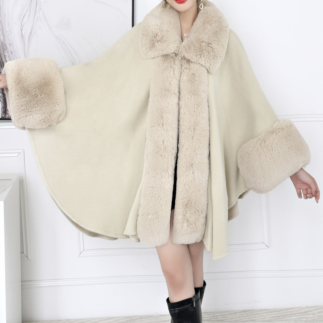 Soft Faux Rabbit Fur Collar Shawl Solid Color Elegant Large Lapel Warm Coat Shawl Winter Thickened Windproof Cloak Cape