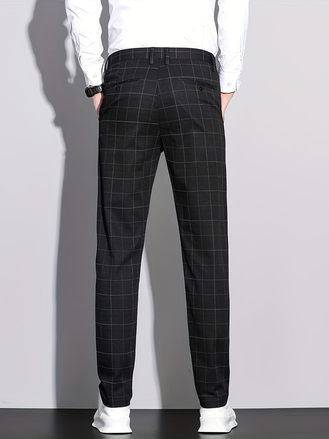 Men's Retro Plaid Slacks, Semi-formal Dress Pants For Business Banquet
