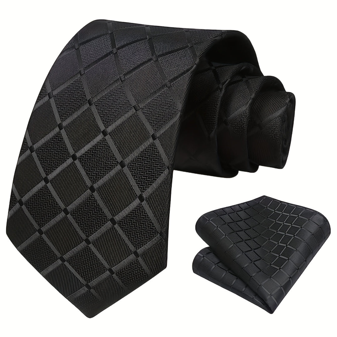 Men's Plaid Tie And Square Towel Set, Suitable For Daily Date Party Holiday Use