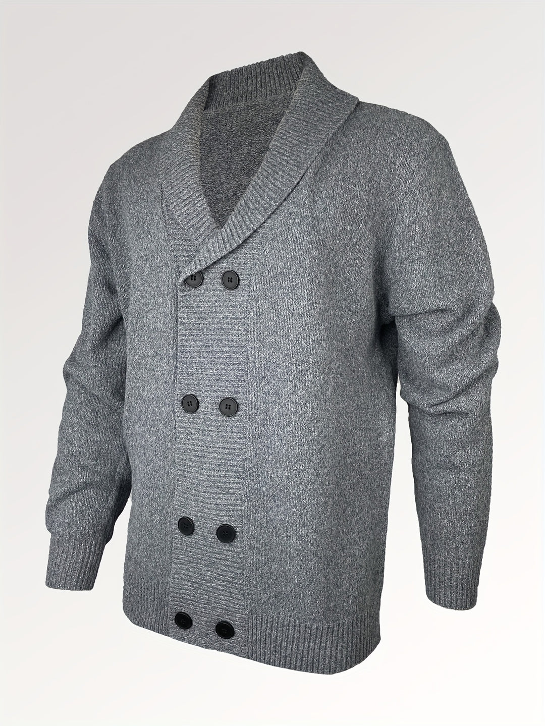 Men's Shawl Collar Cardigan Double Breasted Sweater, Plain Regular Fit Casual Knitted Sweater