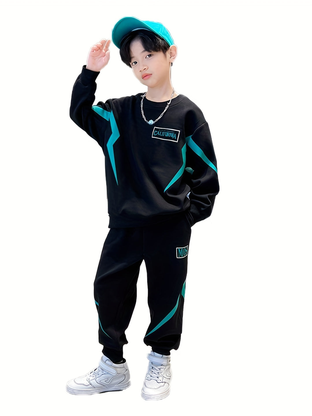 2pcs Boy's Color Clash Outfit, Letter Print Sweatshirt & Sweatpants Set, Trendy Long Sleeve Top, Kid's Clothes For Spring Fall Winter, Christmas Gift