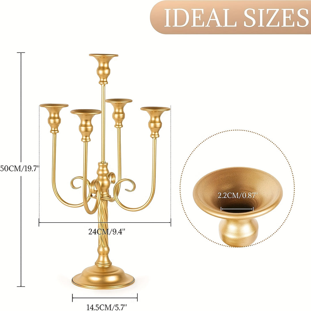2pcs Golden Candelabra Centerpieces For Tables, Metal Tall Candle Holder For Taper Candles, 5 Arm Candlestick Holder For Wedding Centerpiece Decor Party Event Reception Decoration,19.7in