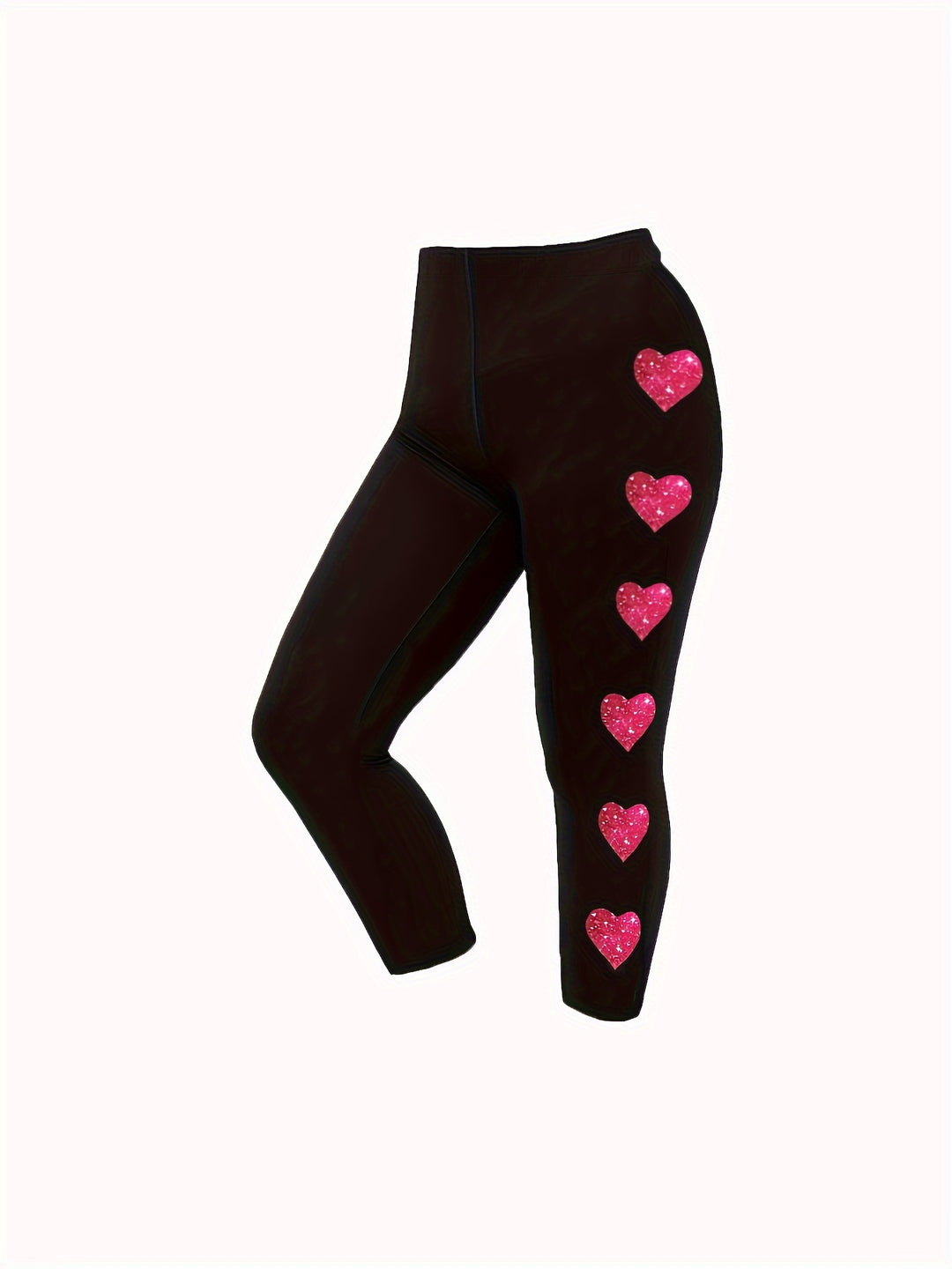 Plus Size Heart Print Skinny Leggings, Casual Every Day Stretchy Leggings, Women's Plus Size Clothing