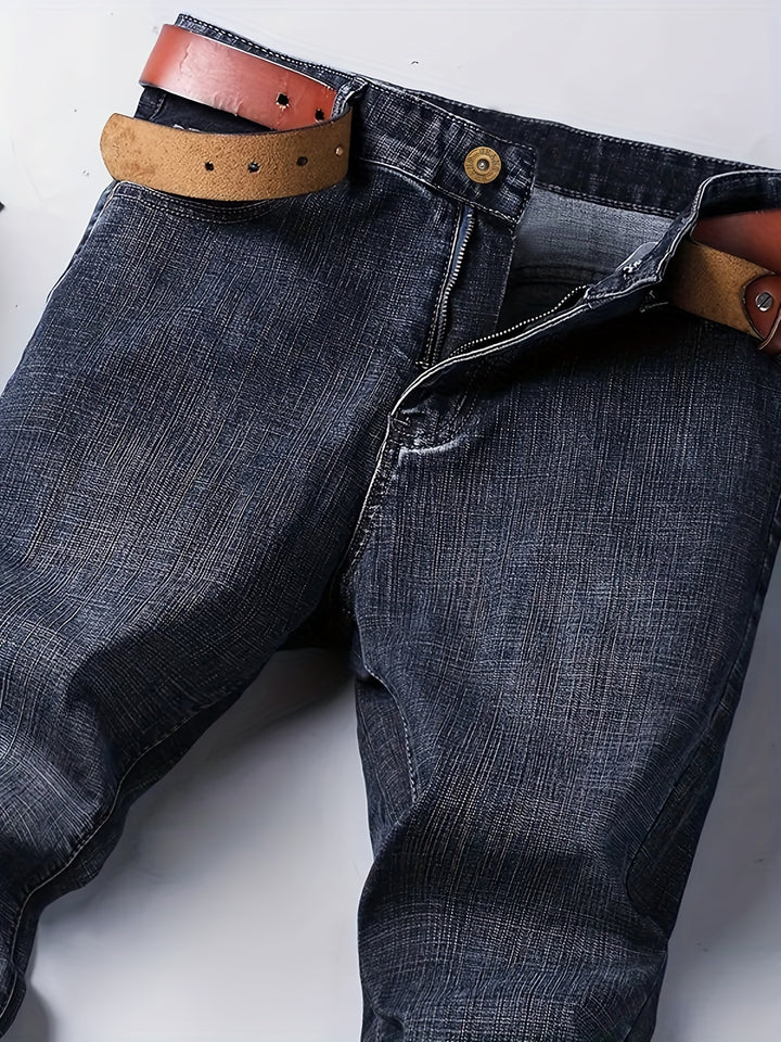 Men's High Quality Straight Leg Jeans For Business, Semi-formal Stretch Denim Pants