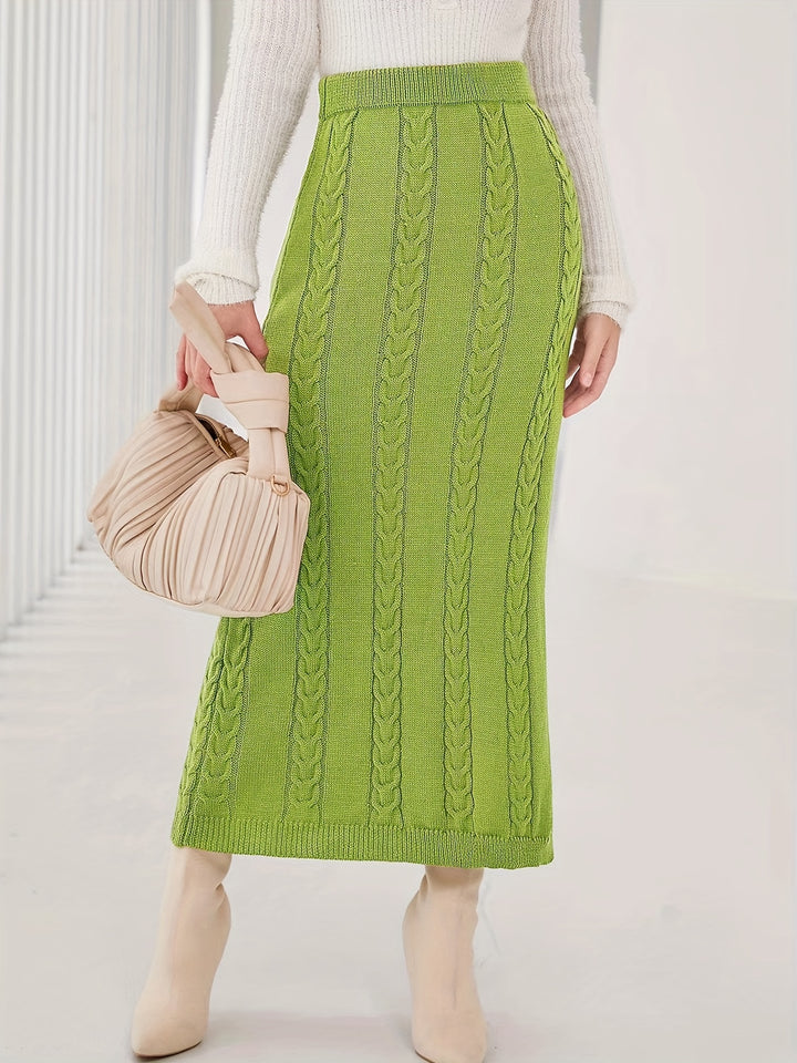 Solid Bodycon Rib Knit Skirt, Elegant Midi Skirt For Fall & Winter, Women's Clothing