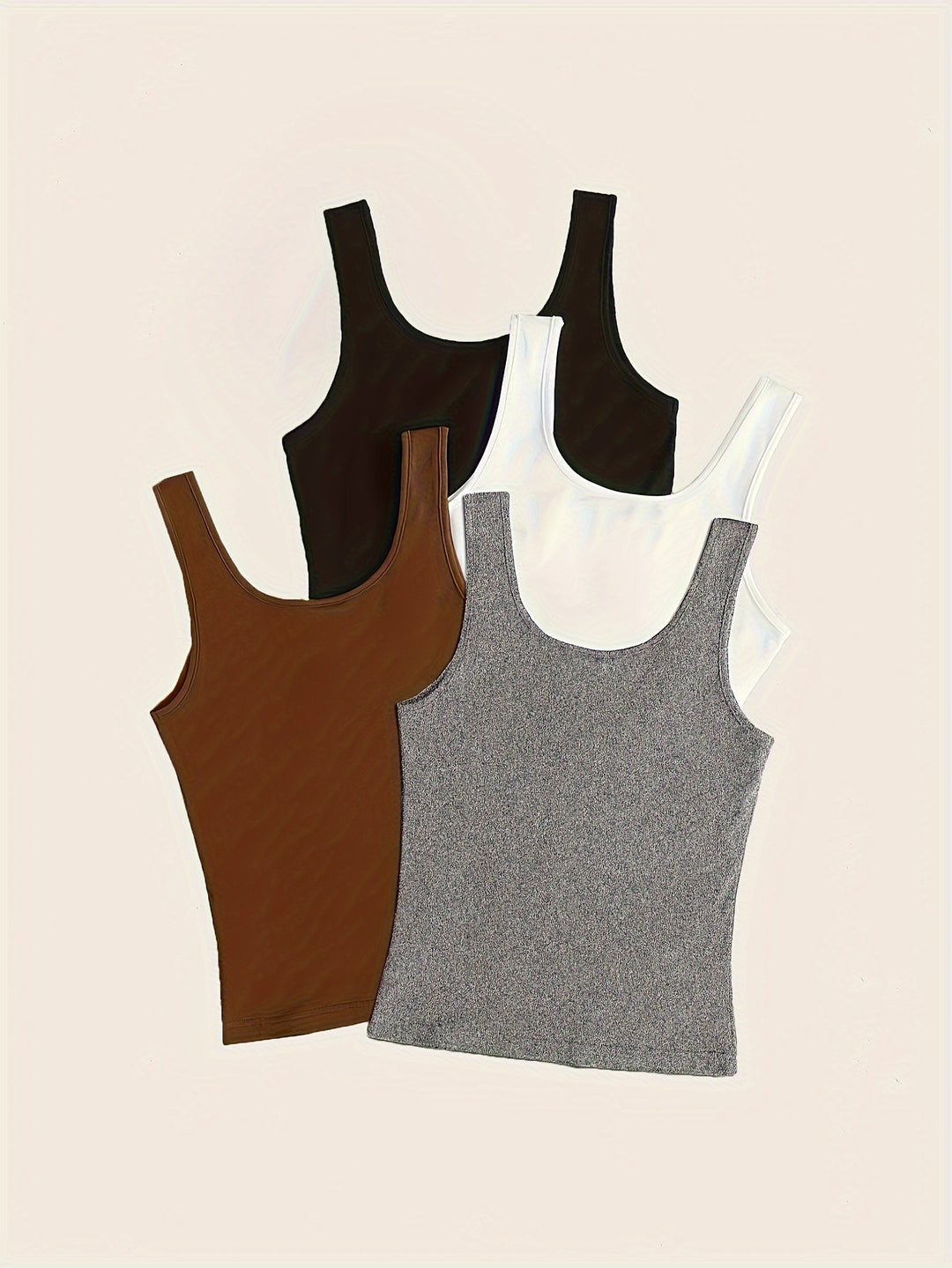 Solid Versatile Tank Top 4 Pack, Casual Crew Neck Summer Sleeveless Top, Women's Clothing
