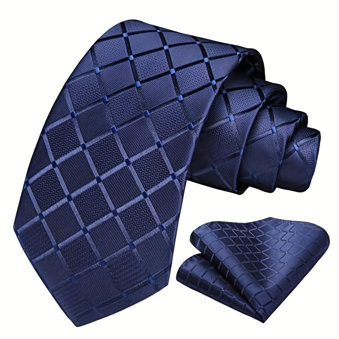 Men's Plaid Tie And Square Towel Set, Suitable For Daily Date Party Holiday Use