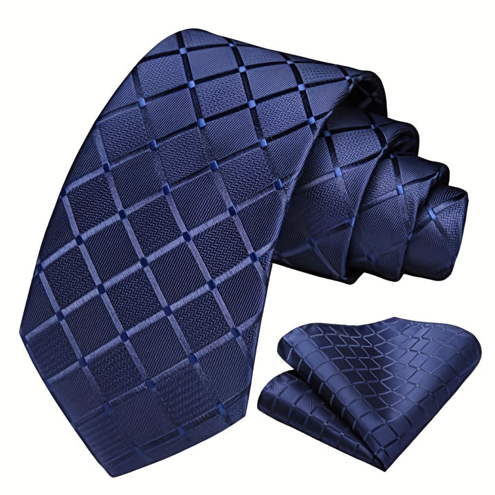 Men's Plaid Tie And Square Towel Set, Suitable For Daily Date Party Holiday Use