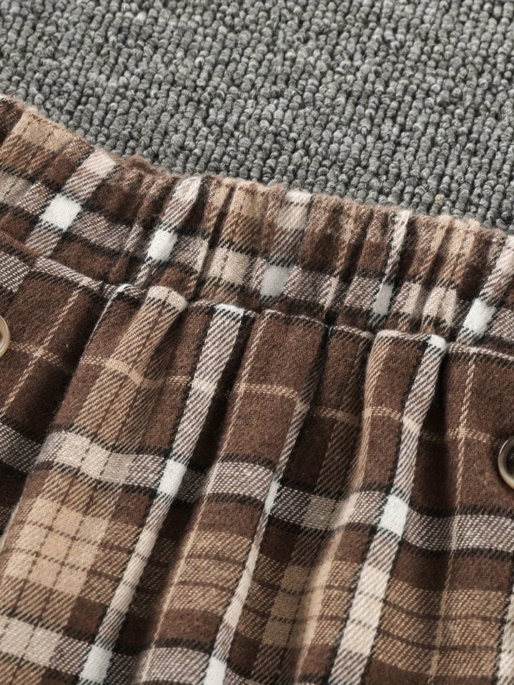 2pcs Girl's Plaid Pattern Outfit, Belted Coat & A-line Skirt Set, Vintage Style, Kid's Clothes For Spring Autumn