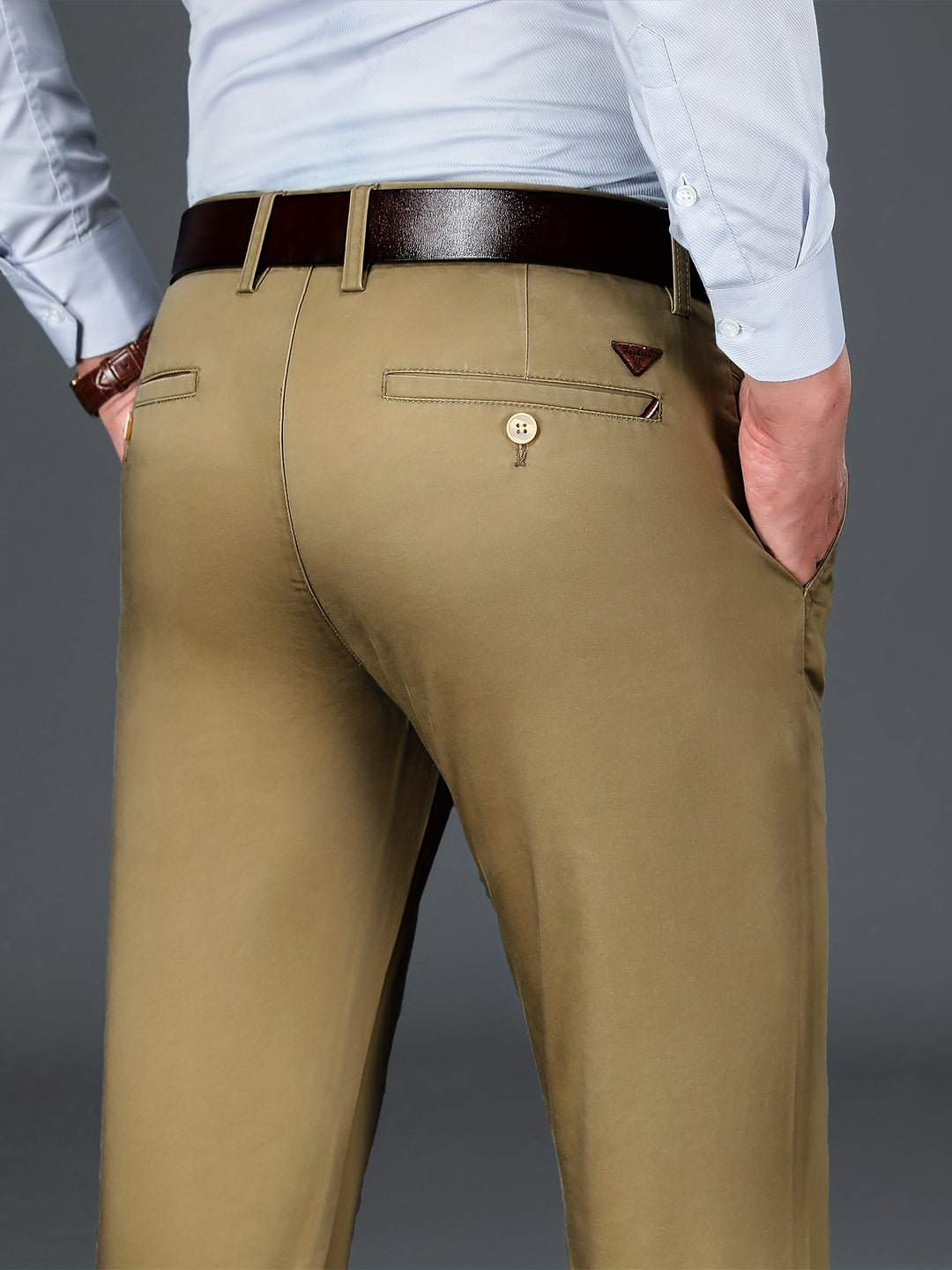 Warm Fleece Dress Pants, Men's Formal Solid Color Stretch Dress Pants For Fall Winter Business