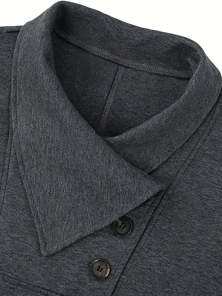 Solid Button Front Pleated Top, Casual Long Sleeve Top For Spring & Fall, Women's Clothing