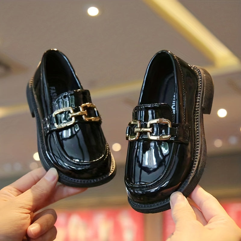 Girls Trendy Buckle Strap Slip On Loafers, Kids Casual Dress Up Walking Shoes