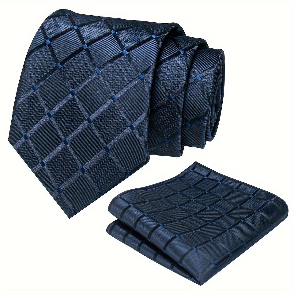 Men's Plaid Tie And Square Towel Set, Suitable For Daily Date Party Holiday Use