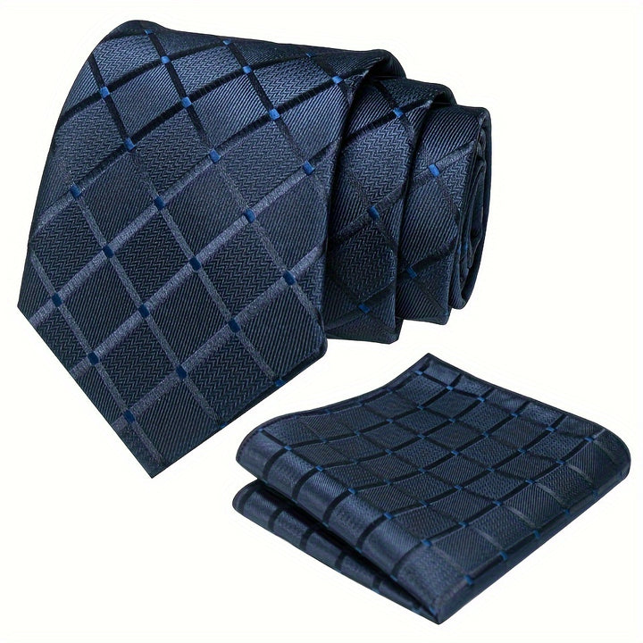 Men's Plaid Tie And Square Towel Set, Suitable For Daily Date Party Holiday Use