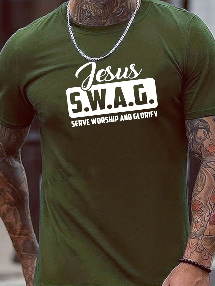 Tees For Men, 'Jesus Swag' Print T Shirt, Casual Short Sleeve Crew Neck Tshirt For Summer Spring Fall, Tops As Gifts