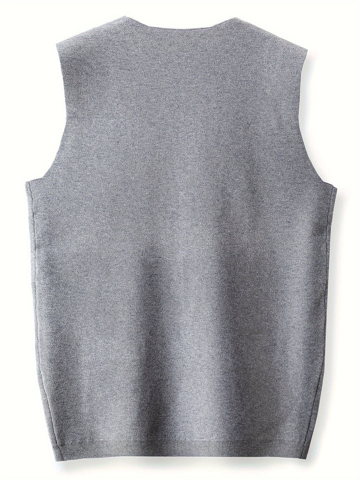 Men's Argyle Knitted Sleeveless Shirt, Active Mid Stretch V Neck Tank Top For City Walk Street Hanging Outdoor Activities
