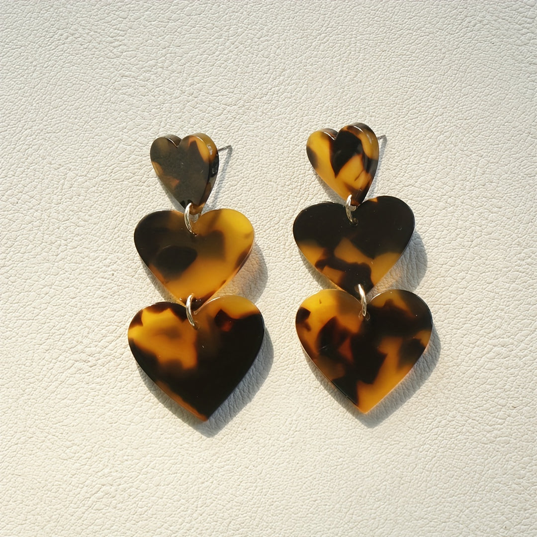 Red & White Heart Design Long Dangle Earrings Cute Y2K Style Acrylic Jewelry Trendy Gift For Lovers TRIO earrings