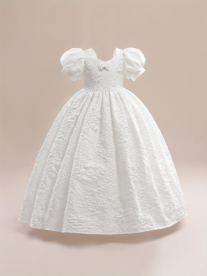 Girls Puff Sleeve Embroidered Princess Dress With Bowknot For Party Wedding Kids Special Occasion Clothing