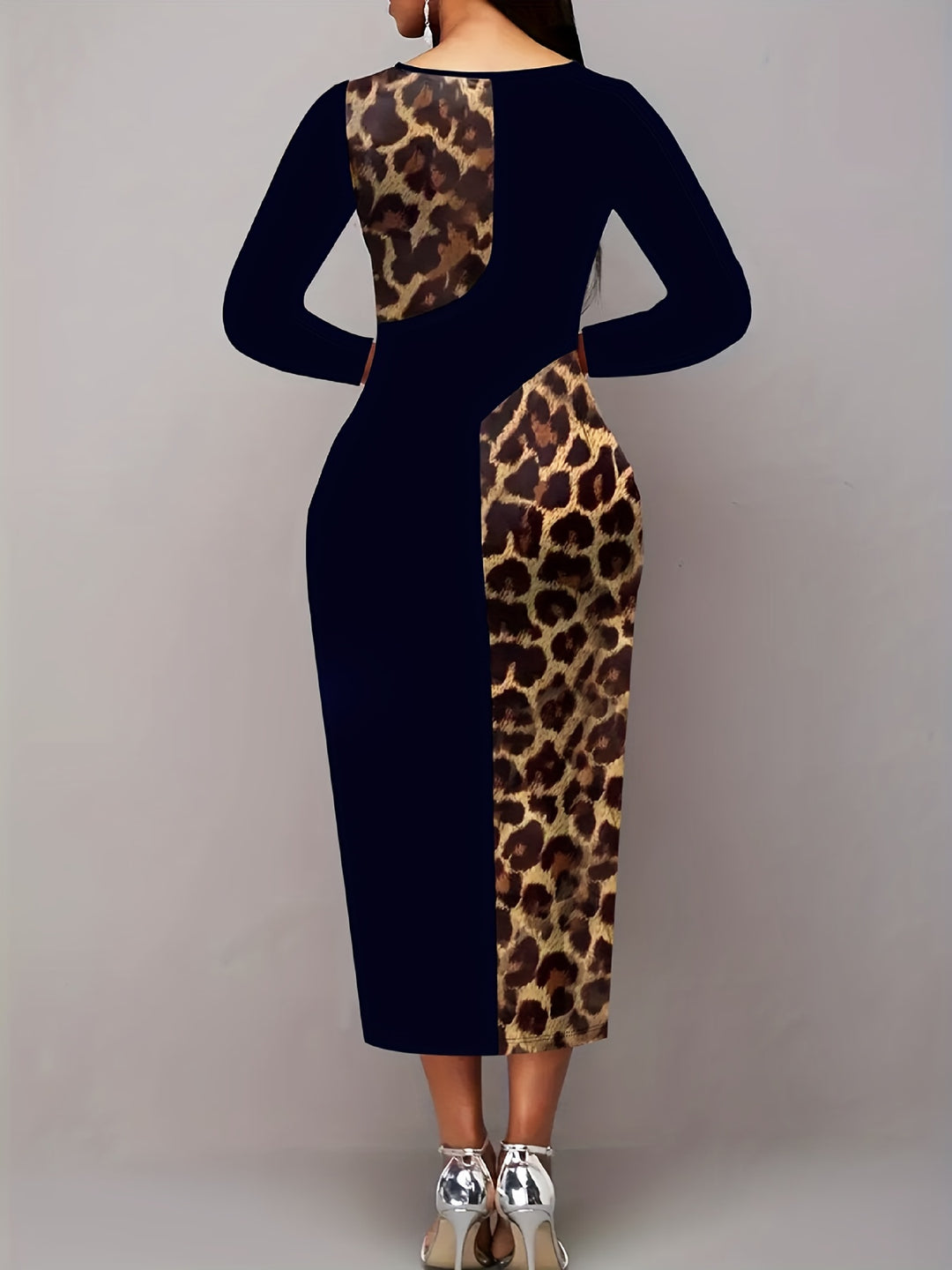 Stylish Plus Size Leopard Print Dress with Cut Out Details and Medium Stretch Fabric